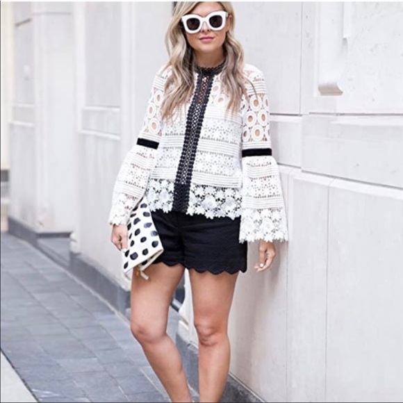 Chicwish Tops - Chicwish Crochet Long Bell Sleeve Black/White Top